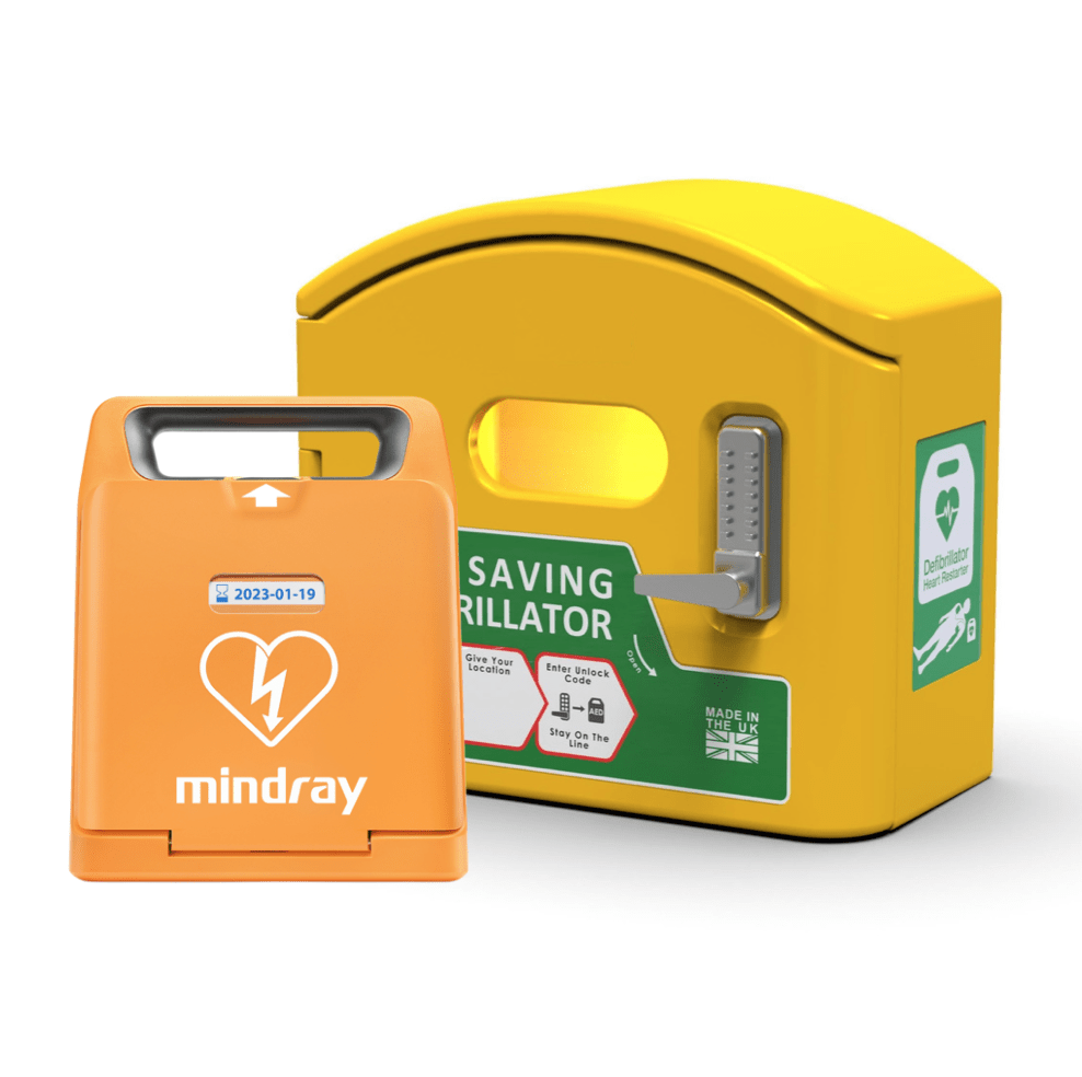 C1A Mindray BeneHeart Defibrillator & Locked DefibCaddy Outdoor Cabinet Package