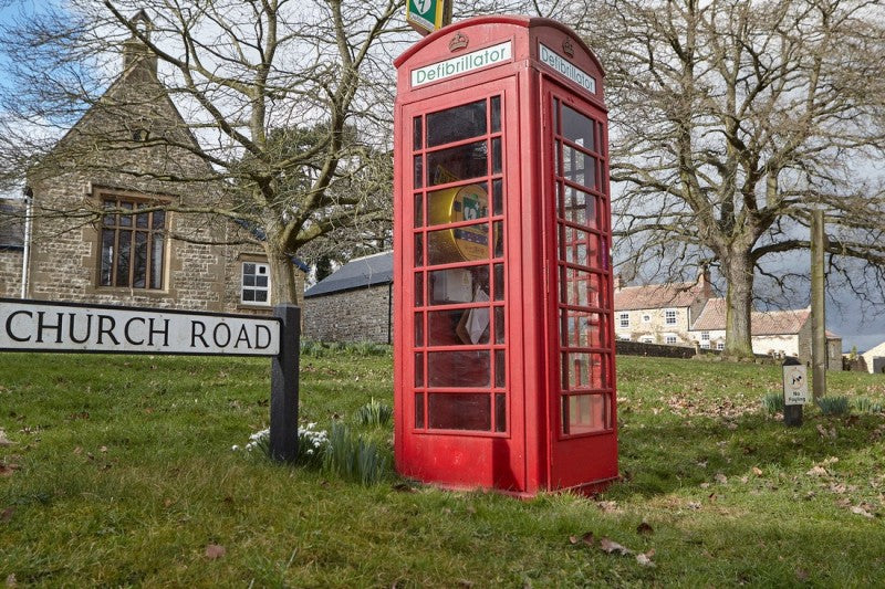 Converted Telephone Box Defibrillator Signs