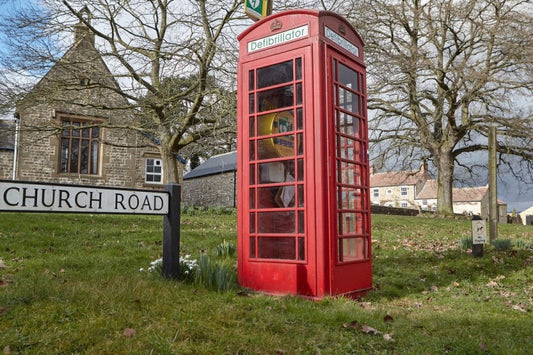 Converted Telephone Box Defibrillator Signs